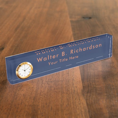 Modern Minimalist Custom Navy Blue Desk Name Plate