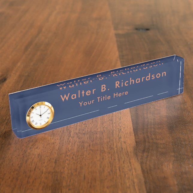 Modern Minimalist Custom Navy Blue Desk Name Plate (Side)