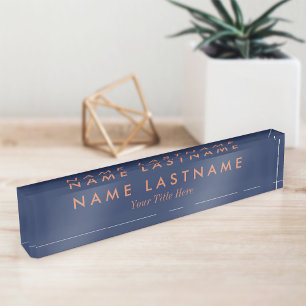 Modern Minimalist Custom Navy Blue Desk Nameplate