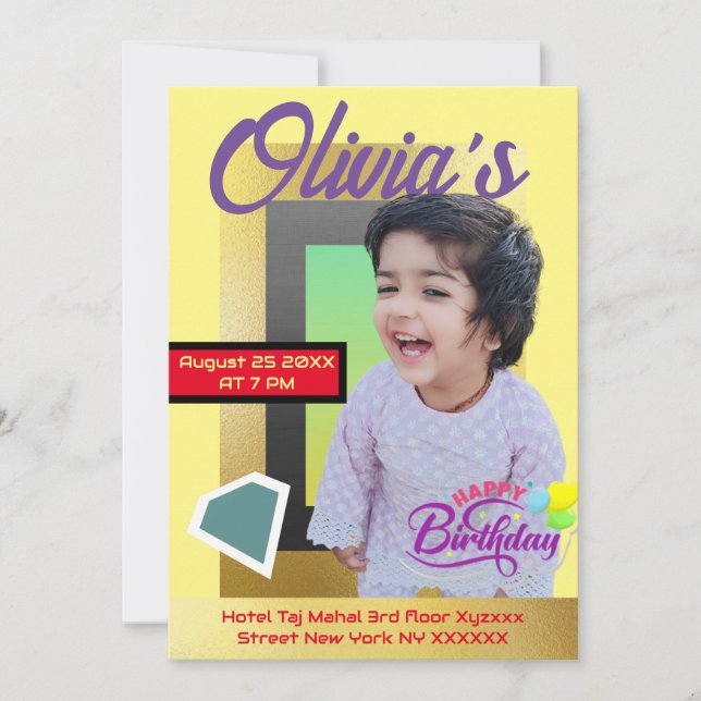 Modern Minimalist Custom Photo All Age Birthday  Invitation (Front)