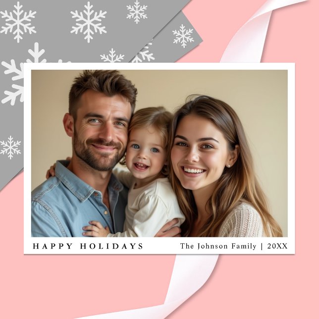 Modern Minimalist Custom Photo Forest Gray Green Holiday Card (Lifestyle Photos)