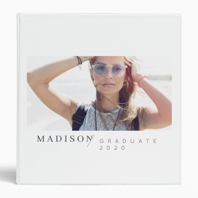 Modern Minimalist Custom Photo Graduation 3 Ring Binder (Front)