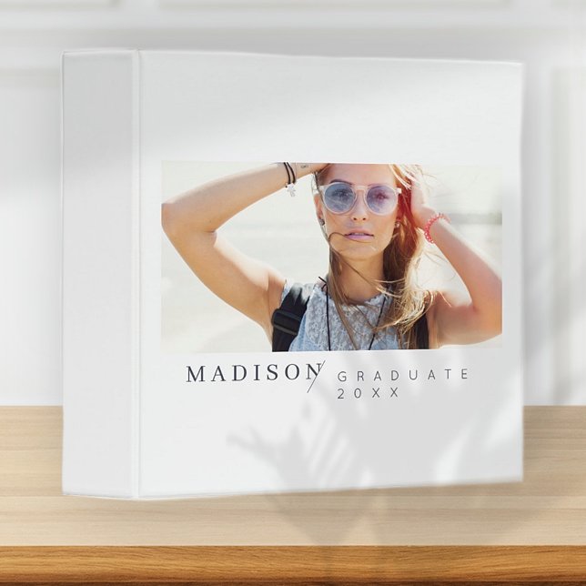 Modern Minimalist Custom Photo Graduation 3 Ring Binder (Creator Uploaded)