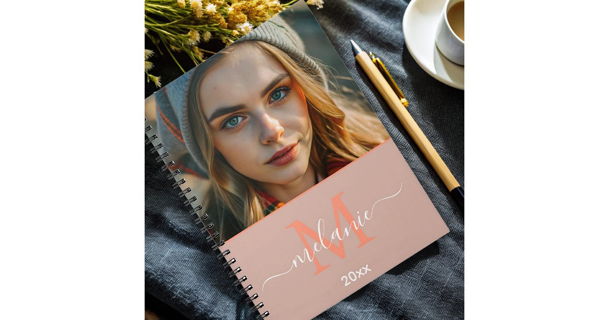 modern minimalist custom photo monogram Script Notebook | Zazzle