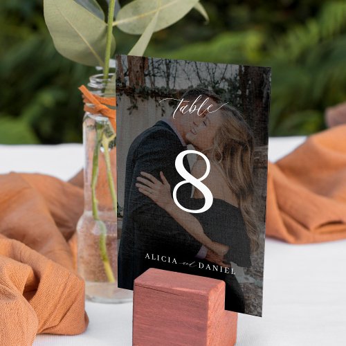 Modern minimalist custom photo overlay wedding table number