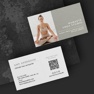 Modern Minimalist Custom Photo Socials & QR Code Business Card
