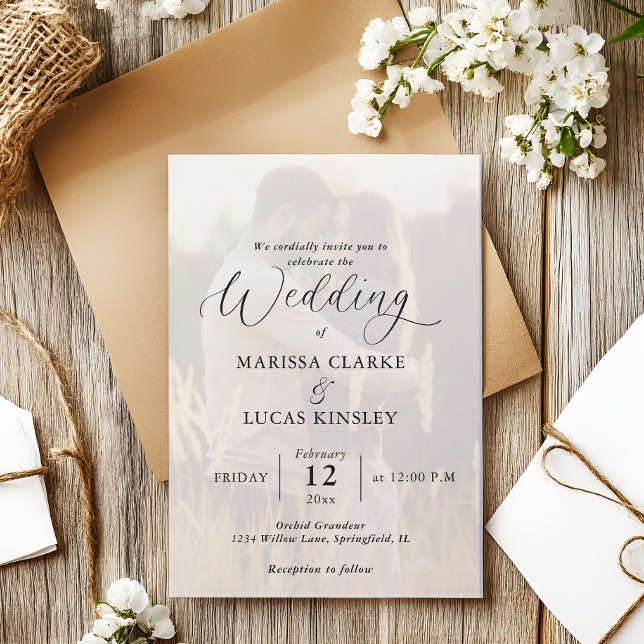 Modern Minimalist Custom Photo Wedding Invitation (simple modern elegant custom photo wedding invitation)