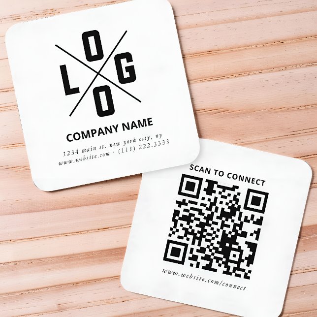 Modern Minimalist Custom QR Code Logo Square Business Card (Creator Uploaded)
