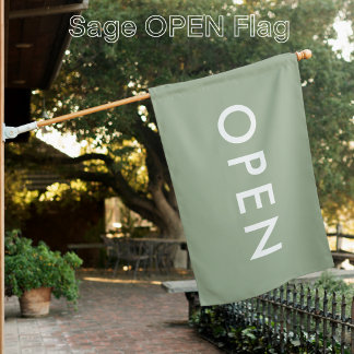 Modern Minimalist Custom Sage Green "OPEN" House Flag