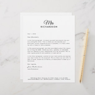 Modern Minimalist Custom Script Mrs. Family Name Letterhead