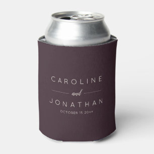 Modern Minimalist Custom Wedding Names Dark Plum Can Cooler