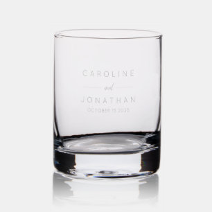 Modern Minimalist Custom Wedding Names Elegant Rocks Glass
