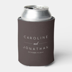 Modern Minimalist Custom Wedding Names Fall Brown Can Cooler