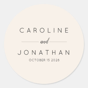 Modern Minimalist Custom Wedding Names Ivory Classic Round Sticker