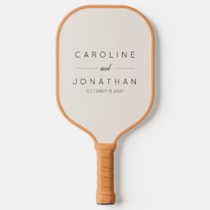 Modern Minimalist Custom Wedding Names Ivory Pickleball Paddle