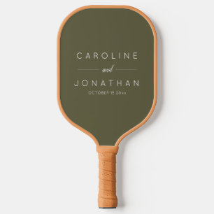 Modern Minimalist Custom Wedding Names Olive Moss Pickleball Paddle