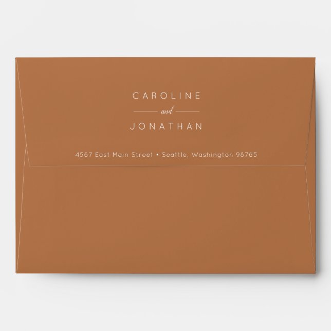 Modern Minimalist Custom Wedding Names Terracotta Envelope (Back (Top Flap))