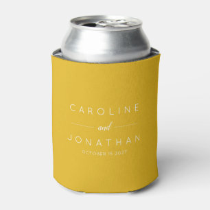 Modern Minimalist Custom Wedding Names Yellow Can Cooler
