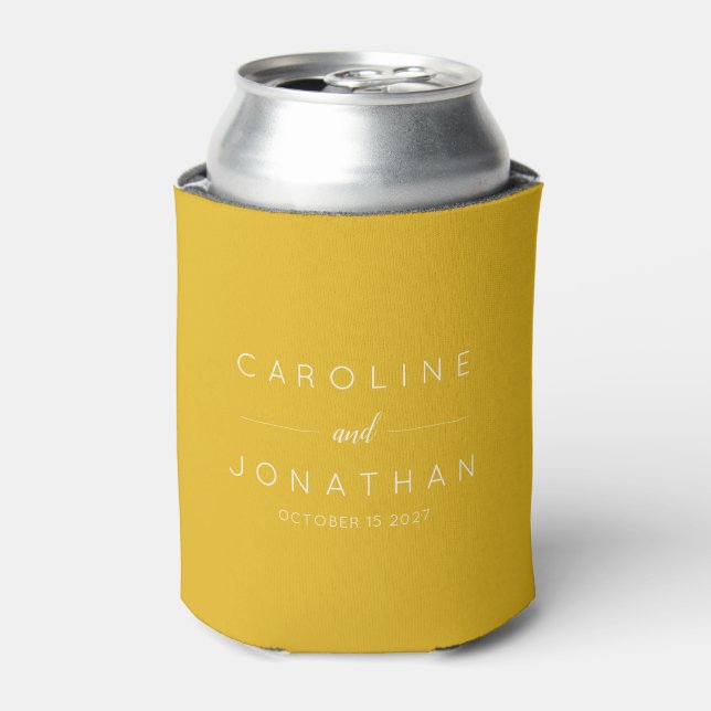 Modern Minimalist Custom Wedding Names Yellow  Can Cooler (Can Front)