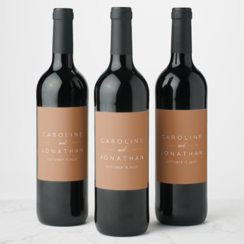 Modern Minimalist Custom Wedding Terracotta Wine Label