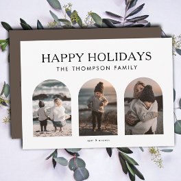 Modern Minimalist Customized Three Photo Christmas Holiday Card