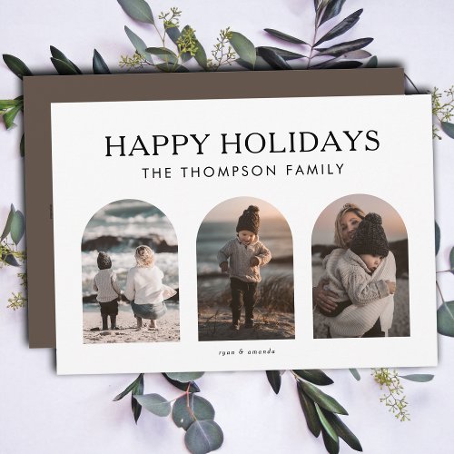 Modern Minimalist Customized Three Photo Christmas Holiday Card