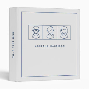 Modern Minimalist & Cute Blue Line Art Girls 3 Ring Binder