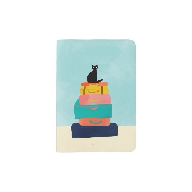 Modern Minimalist Cute Cat Traveling Passport Holder (Front)