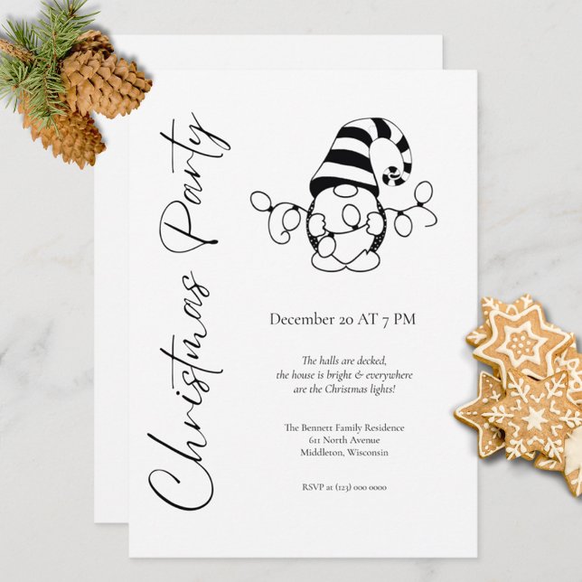 Modern Minimalist Cute Gnome Christmas Party Invitation (Creator Uploaded)