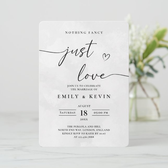 Modern Minimalist Cute Script Black White Wedding  Invitation (Standing Front)