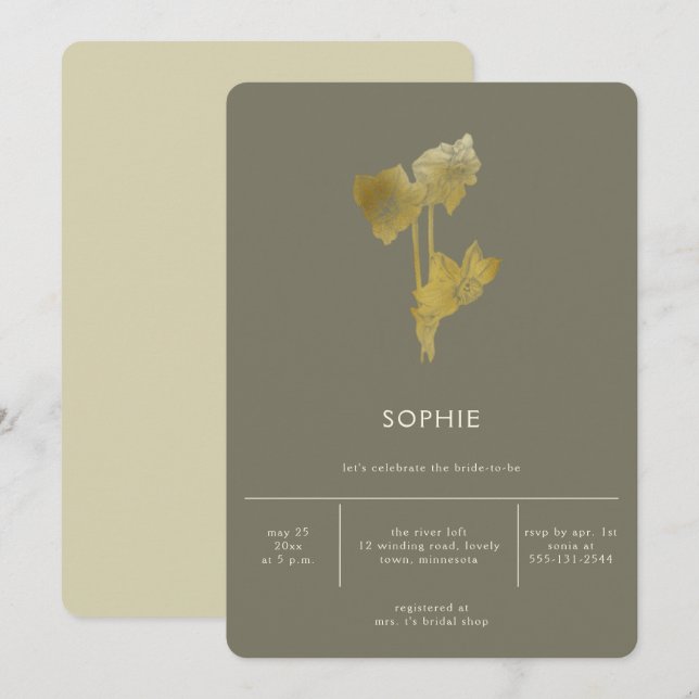 Modern Minimalist Daffodils Spring Bridal Shower Invitation (Front/Back)