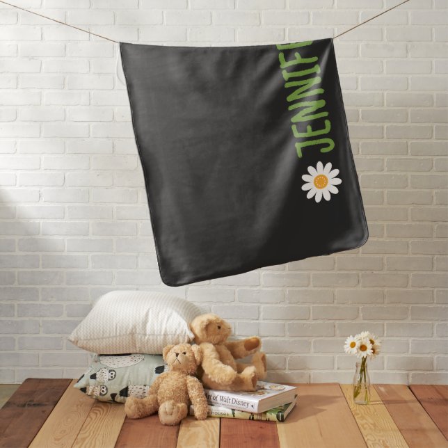 Modern Minimalist Daisy Customizable Name Baby Blanket (In Situ)
