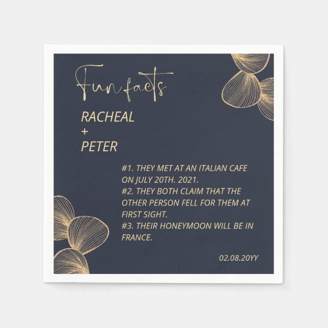 Modern Minimalist Dark Blue Fun Facts Wedding Napkins (Front)