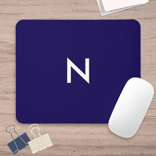 Modern Minimalist Dark Blue Monogrammed Mouse Pad