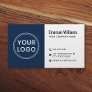 Modern minimalist dark blue white custom logo business card