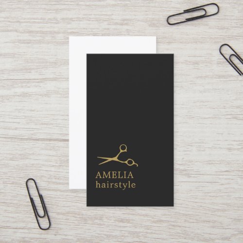 Modern Minimalist Dark Faux Gold Hair Stylist Business Card