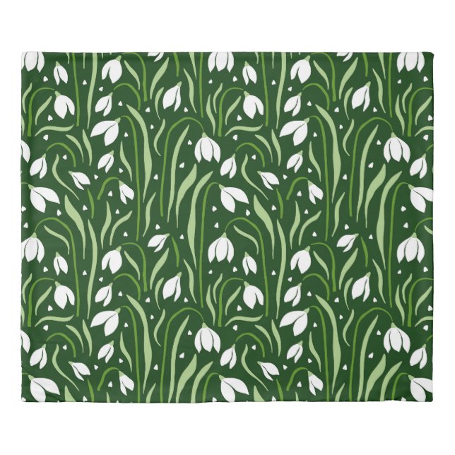 Modern Minimalist Dark Floral White Flower Print Duvet Cover (Front)
