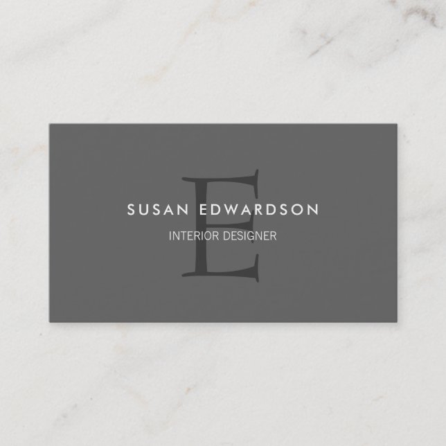 Modern minimalist dark gray professional monogram business card (Front)