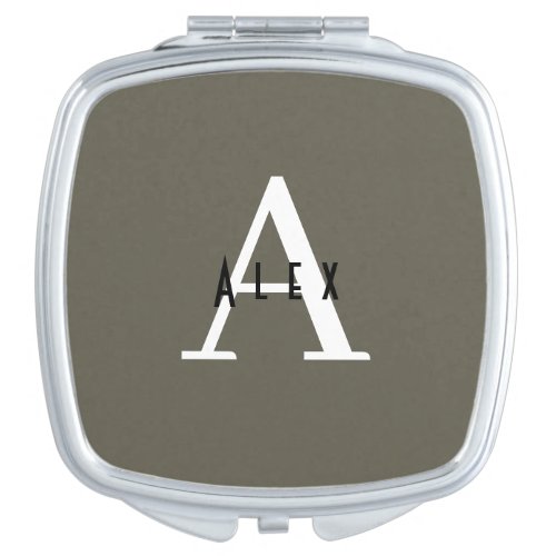 Modern Minimalist Dark Green Monogram Name Initial Compact Mirror
