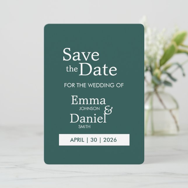 Modern Minimalist Dark Green Save the Date Card (Standing Front)