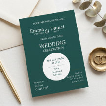 Modern Minimalist Dark Green Wedding Invitation