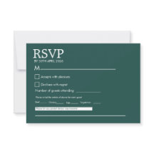 Modern Minimalist Dark Green Wedding RSVP Card