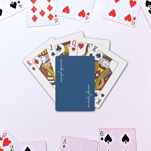 Modern Minimalist Dark Navy Blue Monogram  Playing Cards