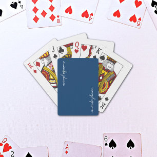 Modern Minimalist Dark Navy Blue Monogram  Poker Cards