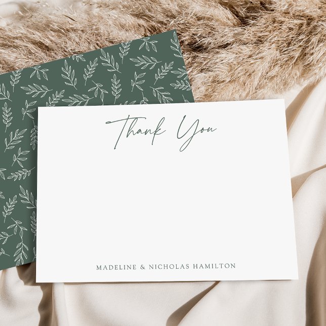 Modern Minimalist Dark Sage Botanical Thank You Note Card (Creator Uploaded)