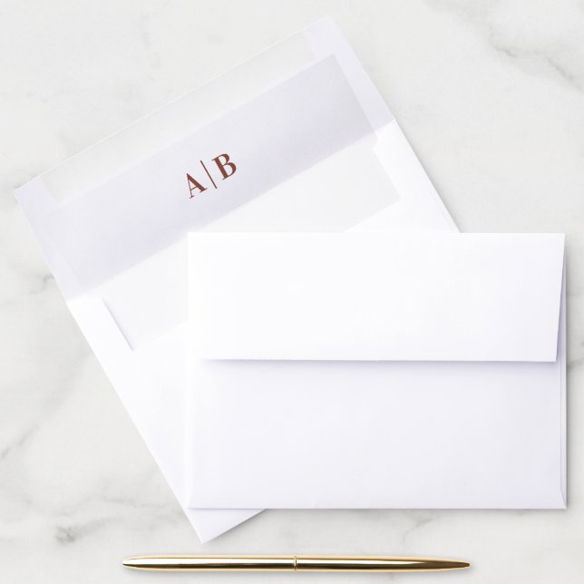 Modern Minimalist Dark Terracotta Wedding Monogram Envelope Liner (Desk)