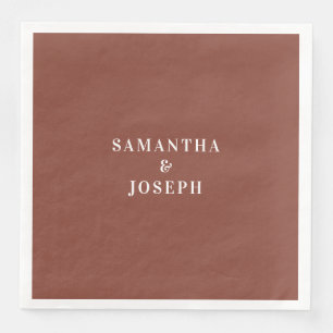 Modern Minimalist Dark Terracotta & White Wedding Paper Dinner Napkins