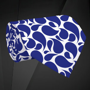 Modern Minimalist Deep Blue and White Paisley Neck Tie