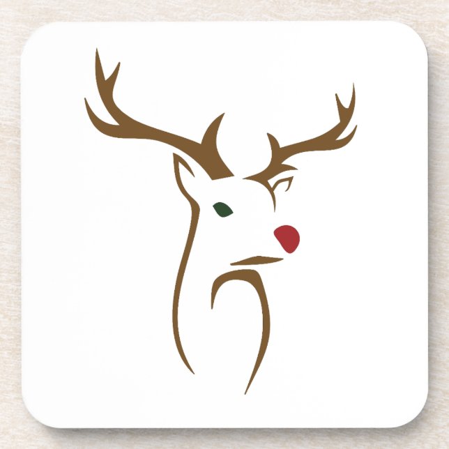 Modern Minimalist Deer Line Art Christmas Beverage Coaster (Front)