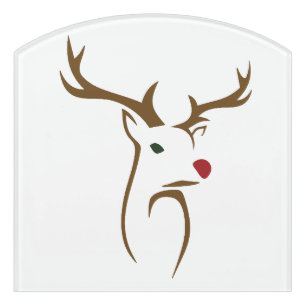 Modern Minimalist Deer Line Art Christmas Door Sign